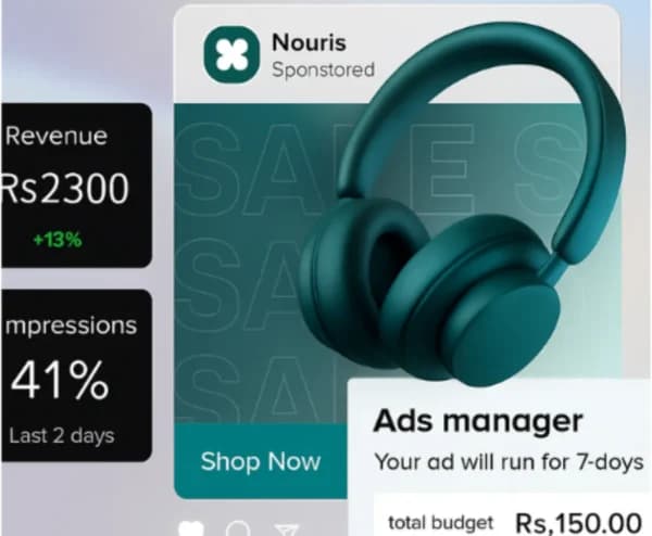 A sponsored social media ad with campaign performance stats