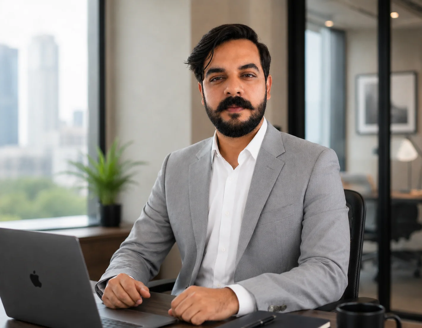 Wajeeh Hassan, Founder of MatjarX, wearing a white shirt and grey blazer against a white background