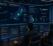 A futuristic command center displaying Pakistan AI search visibility maps, GEO analytics dashboards, content automation tools, and local payment gateway integrations for MatjarX.